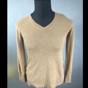 Anthropologie Collection Cashmere V-Neck Rib Edge Sweater Size XS Camel Tan
